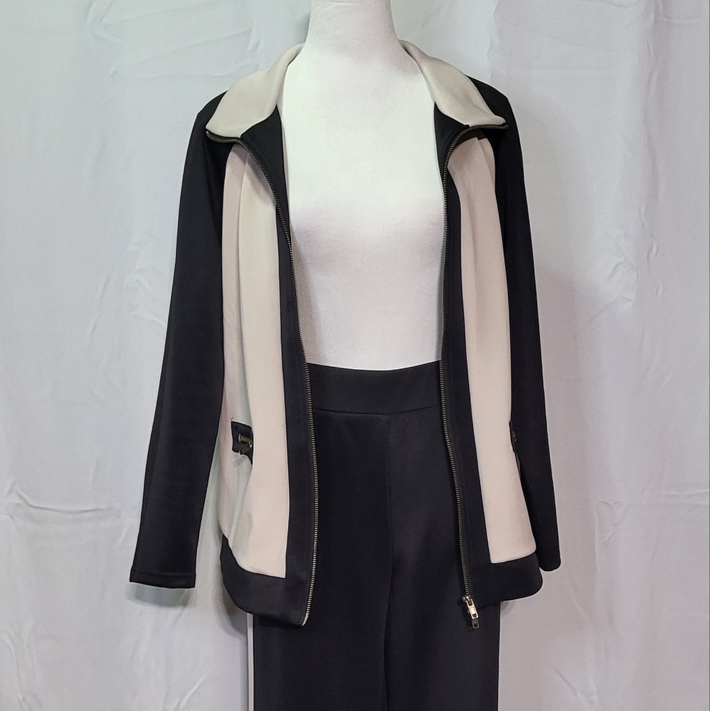 Monroe & Maine Women's Cream/Blk Colorblock Zip Up Tracksuit Athleisure Sz Large - Picture 8 of 12